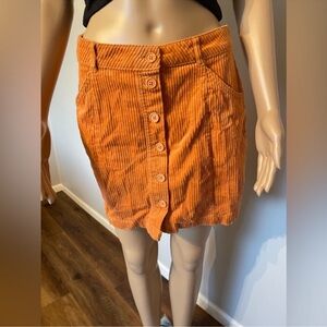 Orange Corduroy Button-Front Skirt